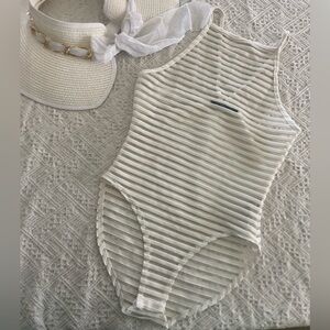SALE🔥 2/$40: White Striped Sleeveless Bodysuit